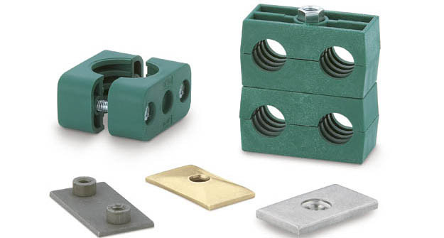 Double pipe clamps designed to German standard DIN 3015-3, for pipe with O.D 6 mm to 42 mm