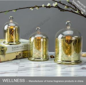Quality Different size luxury domed soy wax candle with gold glass jar,bell glass lid and gift box wholesale