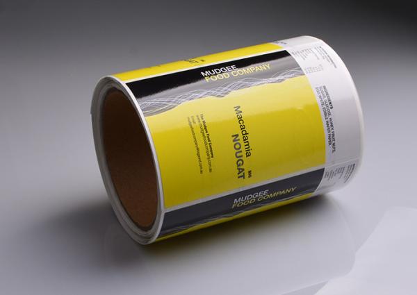 Glossy self adhesive paper Almond Macadamia Sour Cherry nougat food container
