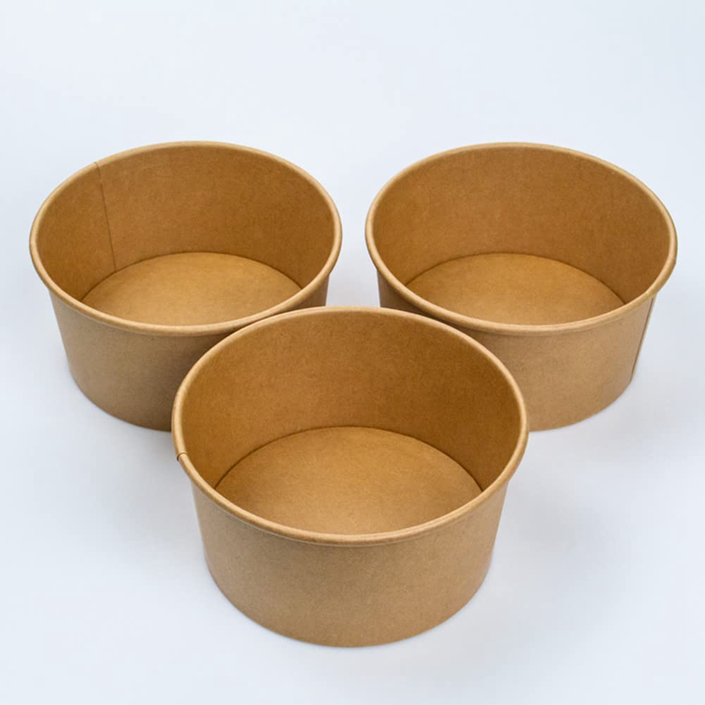 Customized Disposable Heatable Food Packaging Boxes Round Kraft Paper Salad Plates Bowl