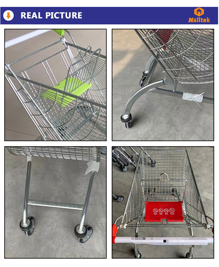 Fan Shaped V Type Foot Metal Shopping Trolley Cart For Supermarket