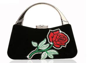 Quality Women ' S Velvet Embroidered Evening Bag Rhinestone Adorned For Wedding Party wholesale