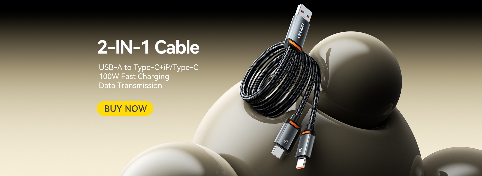 ESSAGER ES-X67 2 in 1 100W USB Type C to USB Type C Lighting Data Cable