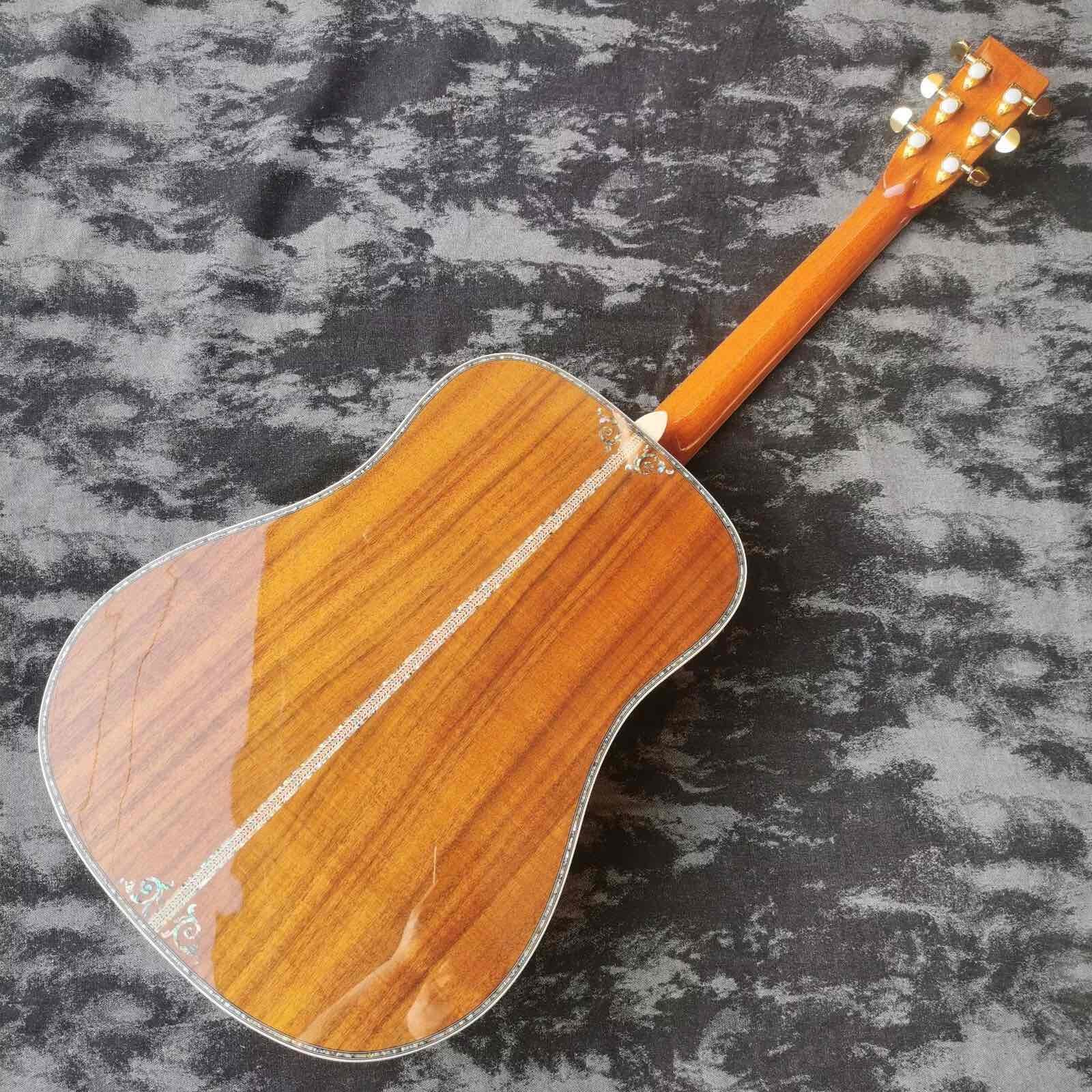 Custom 41-inch all-KOA wood ebony fingerboard, dreadnought, D45 Martin style, abalone inlaid acoustic guitar