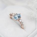Delicate Fantastic S925 Sterling Silver Rose Gold Round Cz Oval Blue Aquamarine