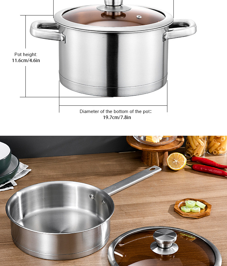Amazon Top Seller Multipurpose 6PCS Pot Stainless Steel Frying Pan Cookware Sets With Glass Lid