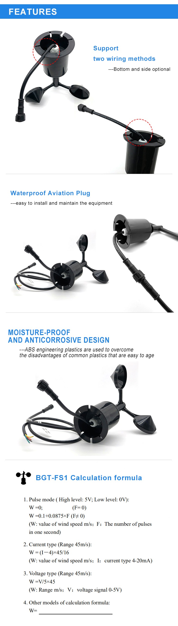 Mini Anemometer 3 Cup Wind Speed Measuring Device with -20C-60C Temperature Range