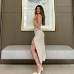 Drawstring Womens Party Maxi Dresses Stitching Slanting Shoulder Navel High Fork
