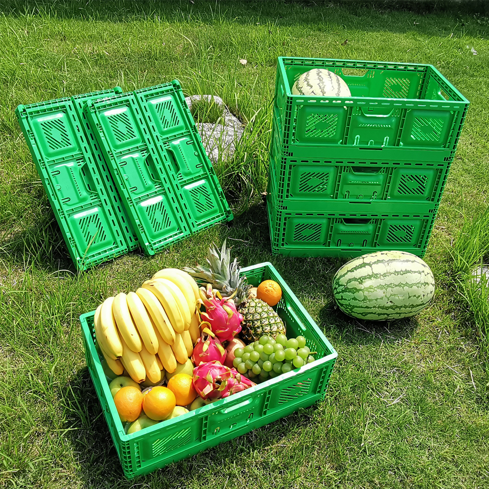 Stackable Plastic Folding Crates Supermarket Heavy Duty 23.6" X 15.7" X 9.0" 40L 32l