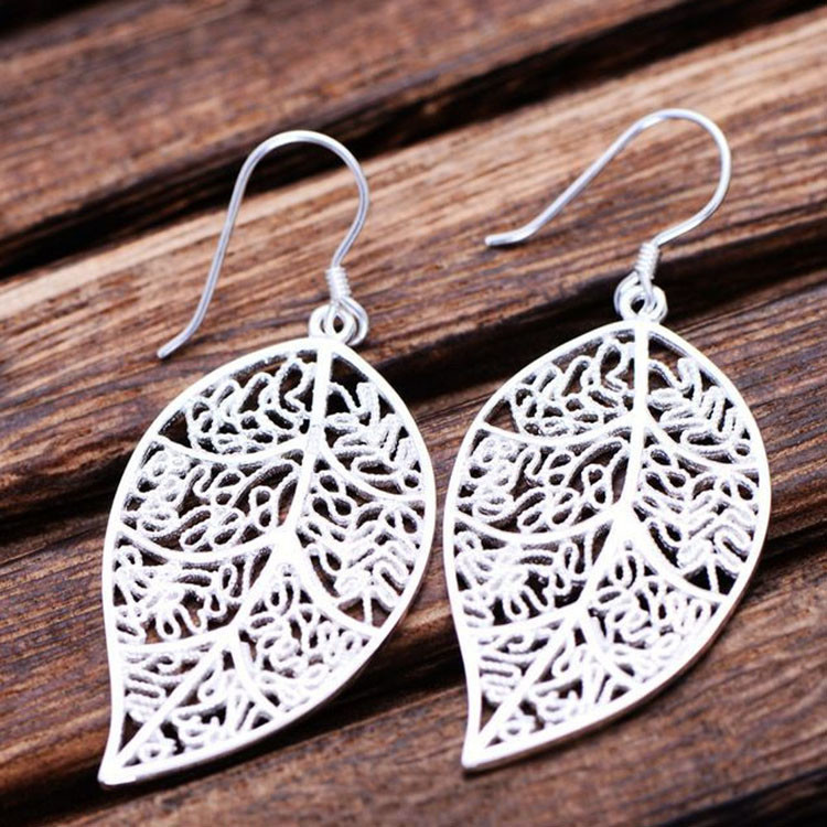Sterling 925 Silver Leaves Design Dangle Earrings (XH057216W)