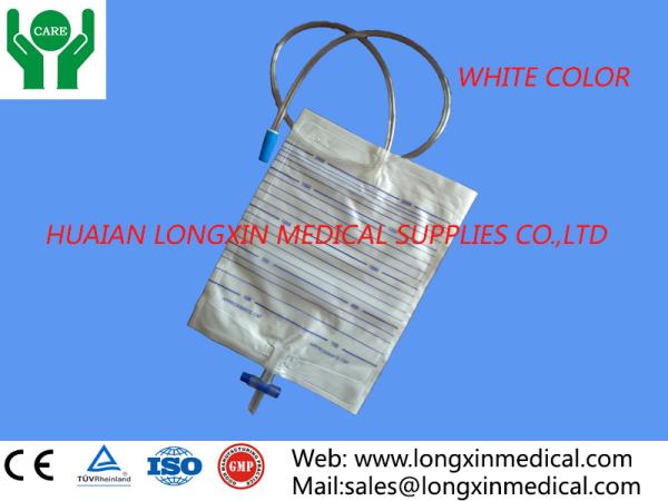 disposable adult urine drainage bag with t type valve ,white color ,milk color
