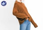 Anti - Pilling Brown Womens Knit Pullover Sweater Soft Rib Knitting Apparel