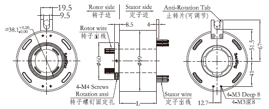 h3899 series H3899 Series(Hollow Shaft)Through Hole Slip Ring slip ring Drawing 