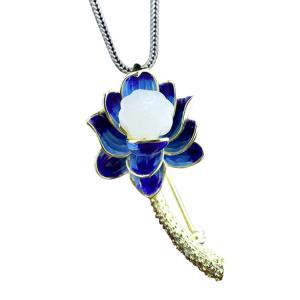 Quality 18K Gold Plated 925 Silver Enamel Lotus Flower Jade Pendant Necklace Brooch For Women(XZ81001) wholesale