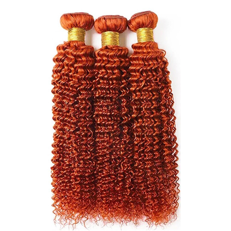 Ginger Orange Kinky Curly Remy Human Hair Bundles Sew In Weave Bundles Brazilian Bundle Deals