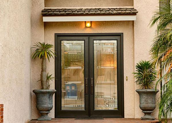 Anti Deformation Exterior Wood Doors With Glass , Simple Main Door Designs For