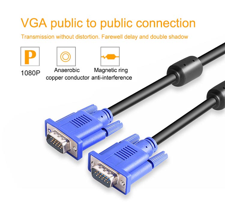 PC Computer Monitor VGA To VGA Cable 1.5m With Steel Conductor And Gold Plated