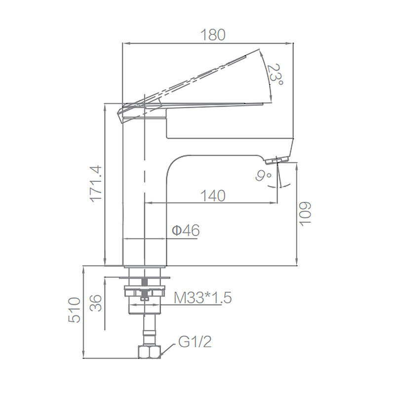 G1/2 171.4mm Basin Mixer Faucet Contemporary Sprayer Hot Cold Water