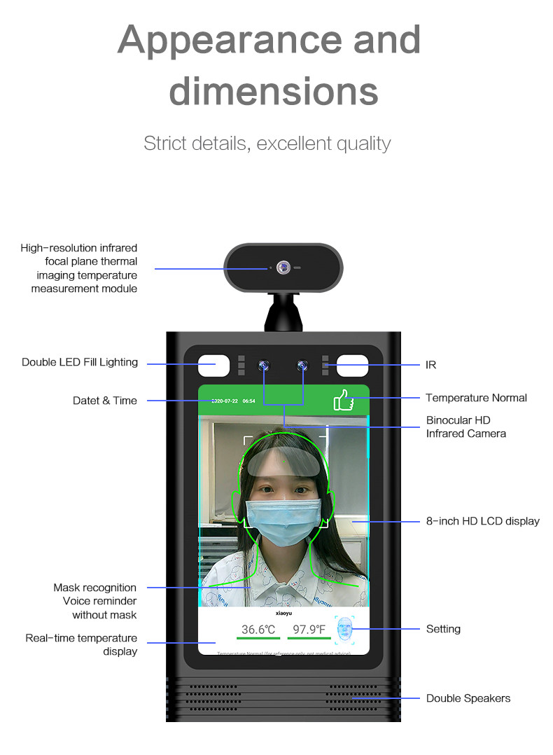 FCC AI 8" Face Recognition Thermal Sensor With Hand Sanitizer