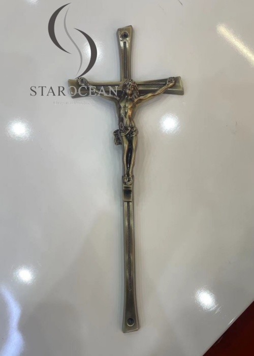 Customizable Antique Brass Metal Funeral Cross 39*15cm SGS Certified ZJ-01