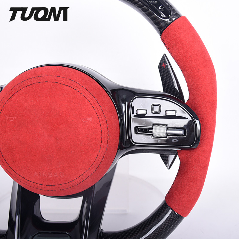 Red Suede Leather Mercedes Benz Steering Wheel Carbon Fiber LED Smart