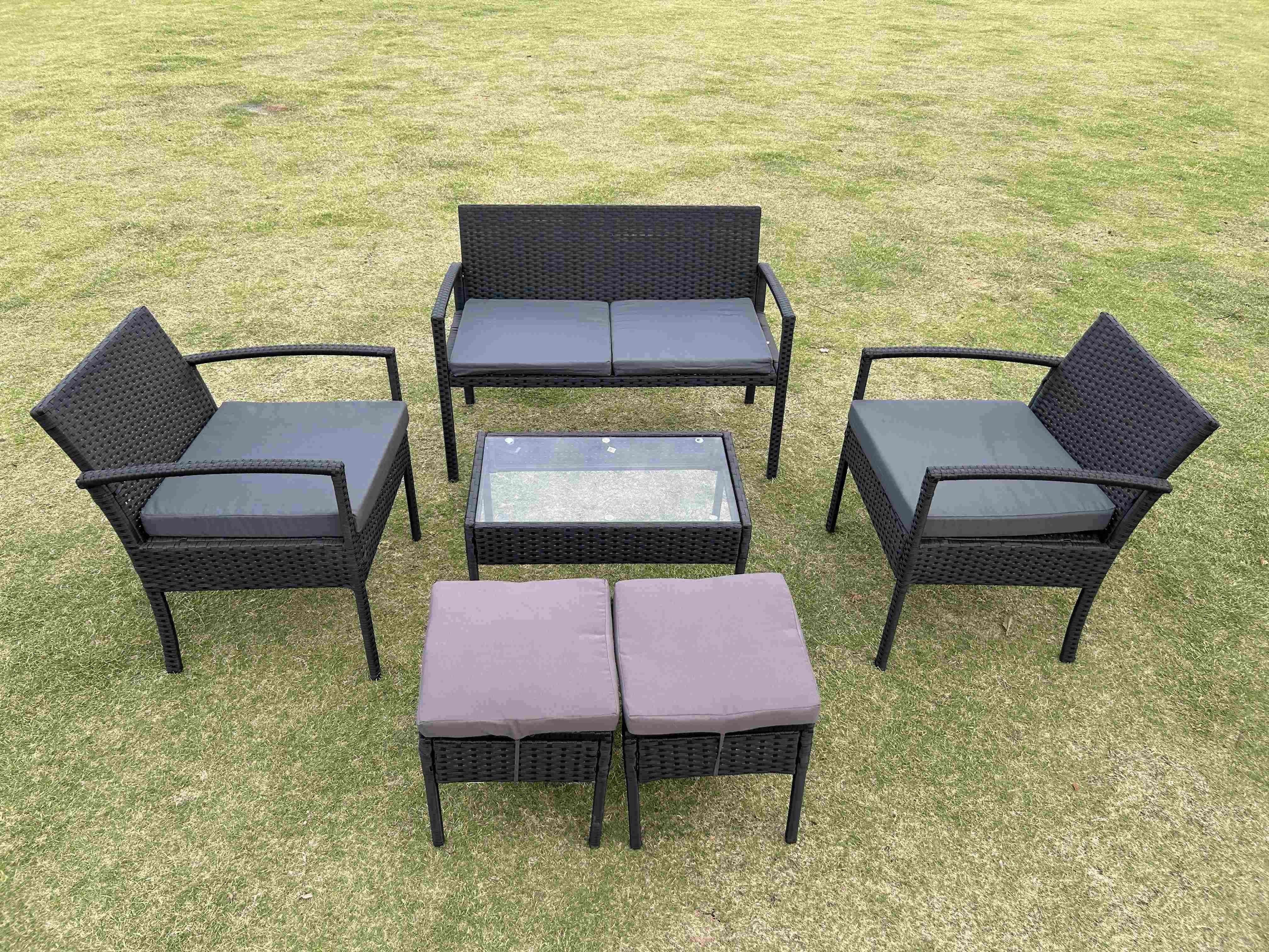 4 Or 6 Pieces Rattan Furniture Sets Outdoor Table And Chair ottoman stool Set Balcony Furniture Sets