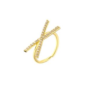 Quality Adjustable 18k Gold Band Engagement Rings OEM Zircon Initial Letter Ring wholesale