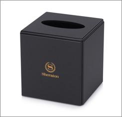 Quality 130*130*135mm square black acrylic hotel guestroom tissue box for Sheraton hotel wholesale