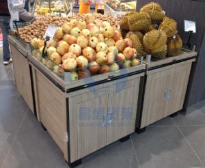 Quality supermarket wood produce bin with 2 doors wholesale