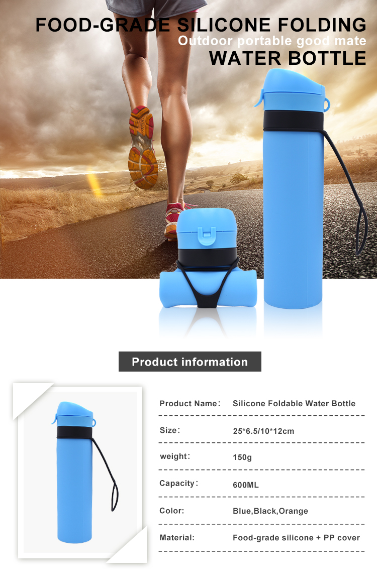 600ml Drinking Water Silicone Foldable Bottle With Sling