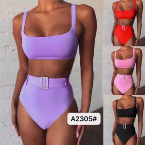 Quality Swimming Suits Bikini Solid Color Europe Sexy Factory Direct Supply High Waist Miss wholesale