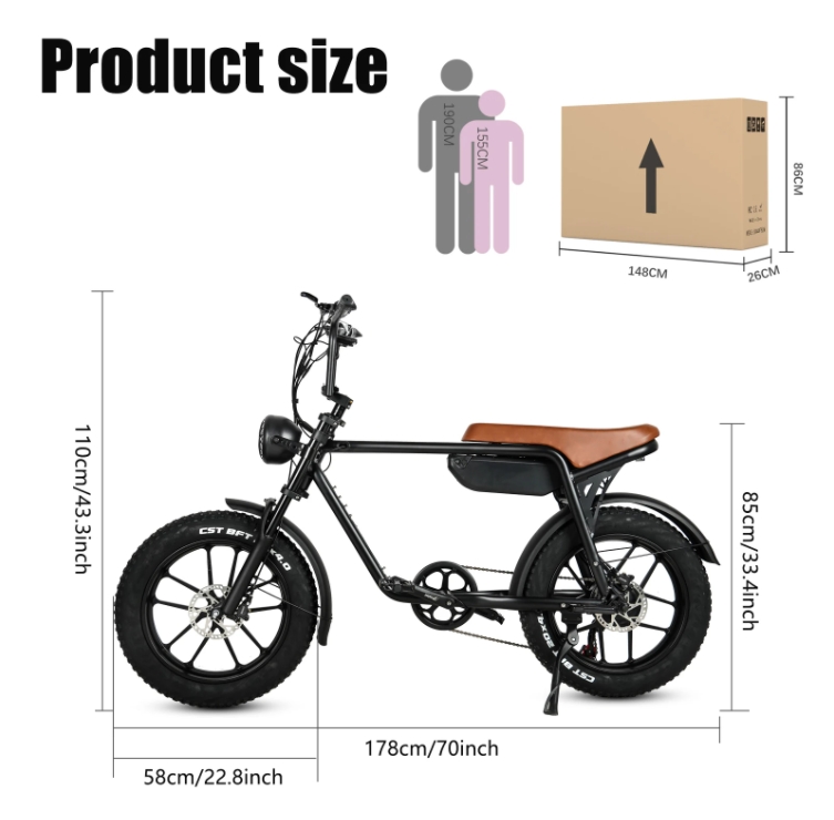 750W Fat Tire Electric Bicycle 48V 17Ah Battery Electric Bikes With Front Suspension