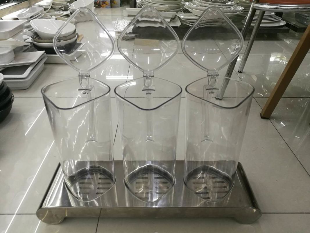 3-Holder Stainless Steel Stand for Square PC Juice Bottle, Restaurant Buffet Supplies