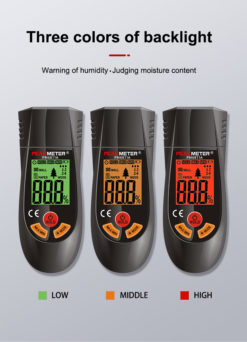 Hand-held Wood Paper Wall Moisture Tester 4 type measurement mode MAX MIN value test Data Hold function