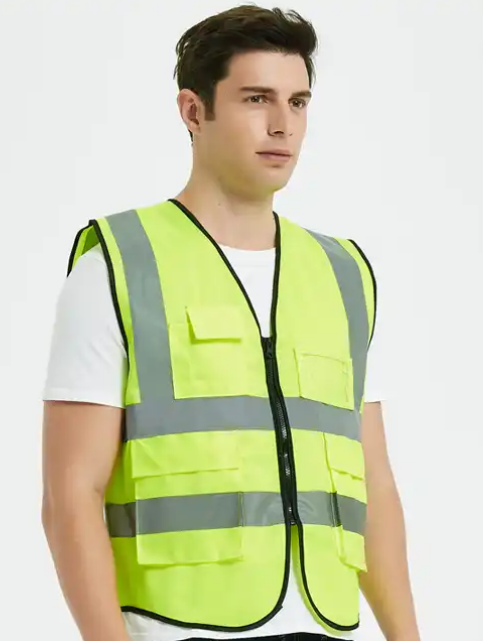 Reflective Outdoor PPE Safety Workwear Zipper Pockets Vest For Construction Companies