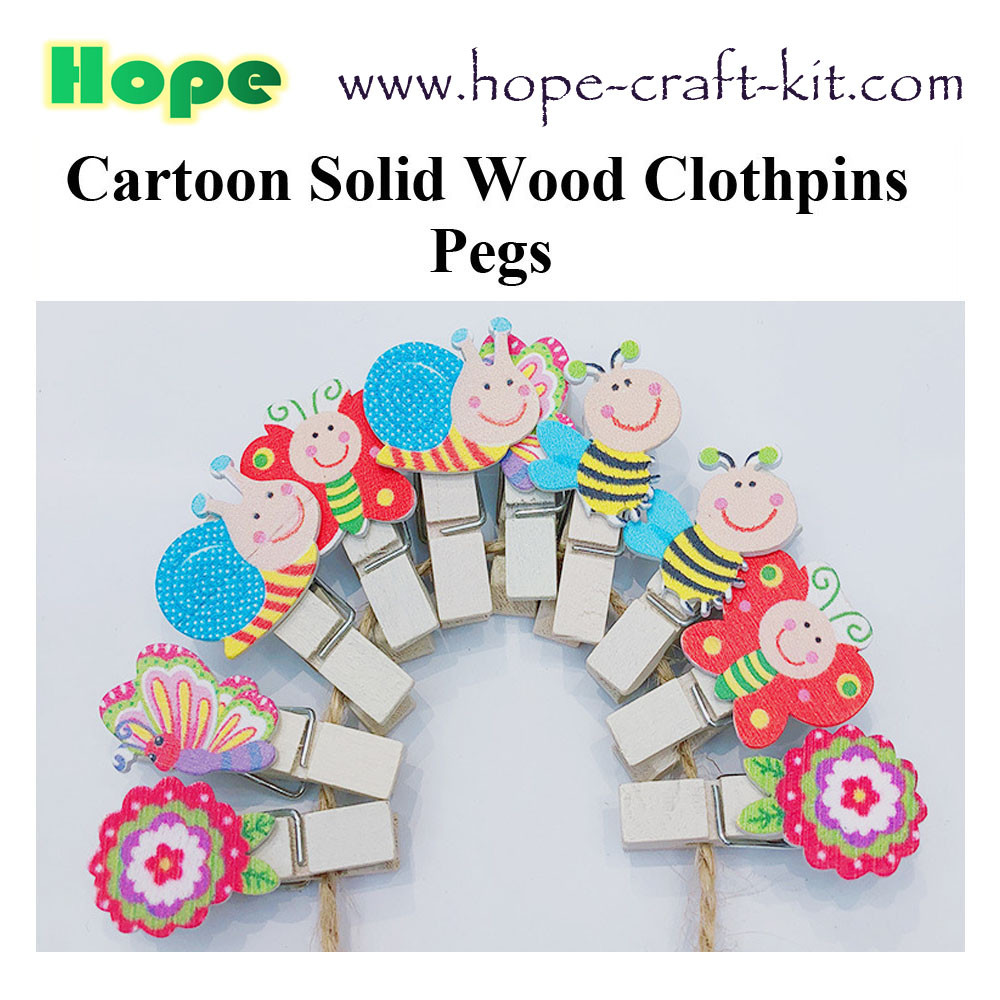 Natural Wood Color Solid Wooden Clothpins Clips Pegs with Animal Fruit Christmas 25 X 3mm