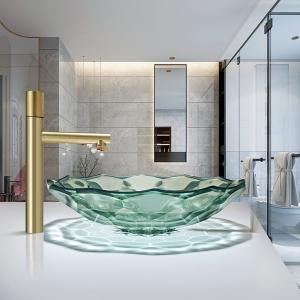 Quality Light Green Color Crystal Glass Wash Basin Football Shape Countertop Basin Bowl wholesale