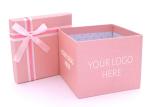 Square Shape Pink Present Box , Logo Packaging Boxes Paperboard Material