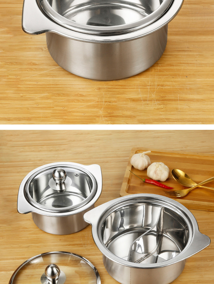New Design Silver Kitchen Small Stock Pot Stainless Steel Shabu Shabu Induction Hot Pot With SS Double Ear Handles