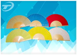 Quality Business Gifts Wooden Hand Held Fan With Printed Fabric / Paper wholesale