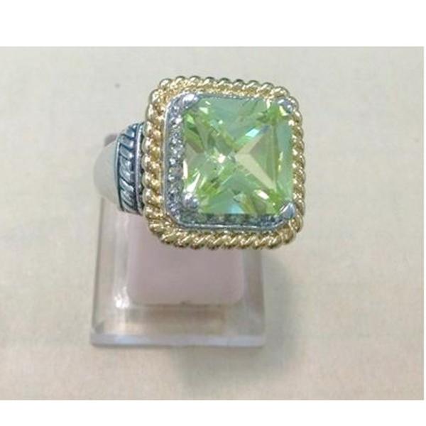 (R-75) New Fashion Jewelry Two Tone Silver Plated Square Citrine Cubic Zircon