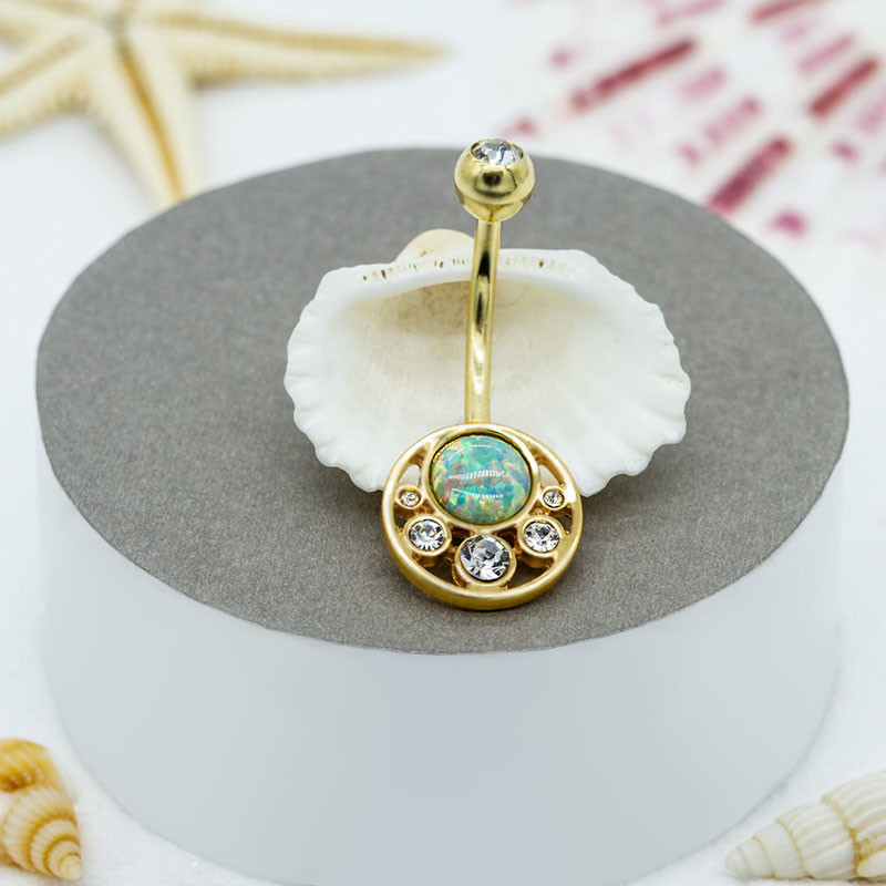 Crystals Opal Design Belly Ring Jewelry Stainless Steel Body Jewelry Women