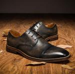 Waterproof Men'S Wedding Dress Shoes Lace Up Flat Heel Striped Slip On Shoes