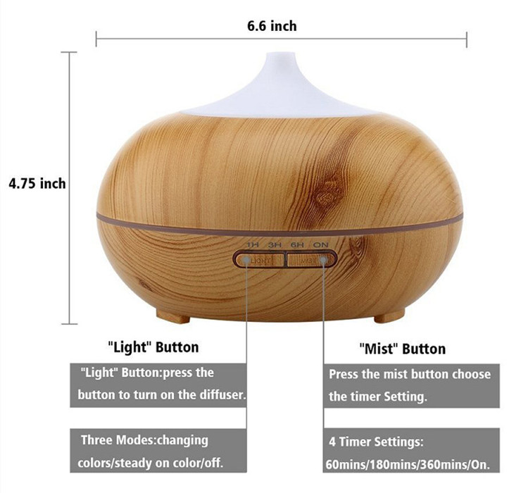 Yoga Spa 300ml Wood Grain Ultrasonic Cool Mist Whisper-Quiet Humidifier for home