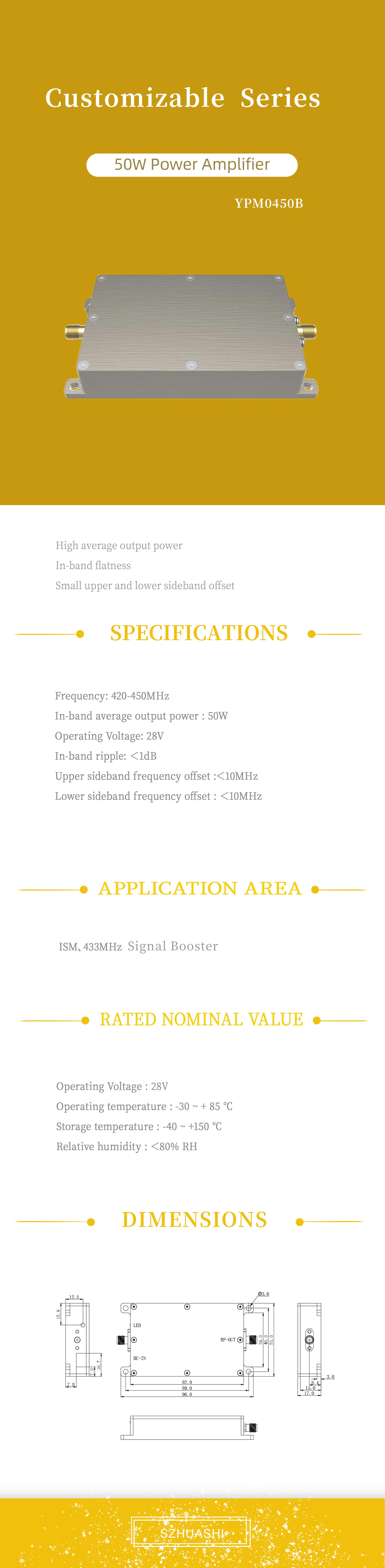 50W 40dB 300-450MHz 28V Strongest Wifi Extender For High Power Applications