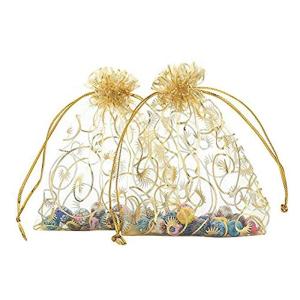 Quality Yellow Mesh Jewelry Bags , Drawstring Jewelry Pouch Gold Silk Screen Printing wholesale