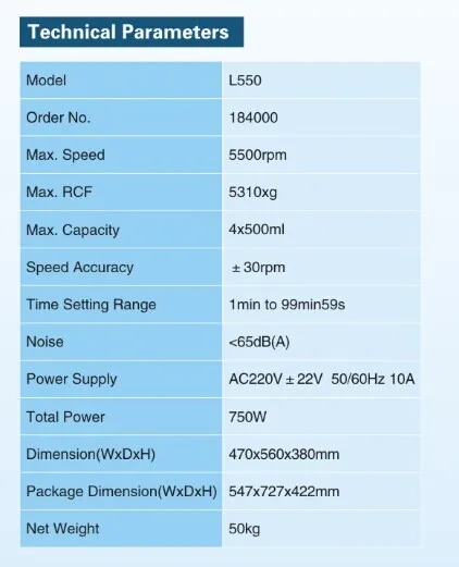 Cence Centrifuge Blood Centrifuge Machine Low Speed Large Capacity Centrifuge L550