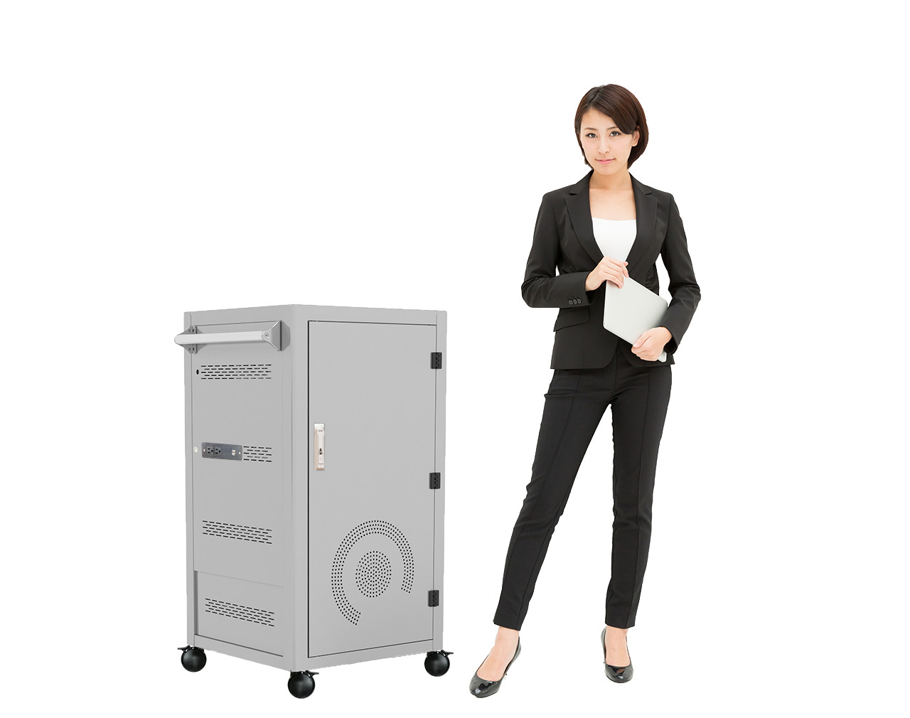Charging Cart AC Charging DC Charging And USB Type A Type C Vault Storage IPad Charging Cabinet With Wheels Pushing Cart For Classroom