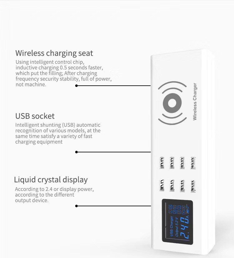 WIRELESS CHARGING USB SOCKET Qi Wireless Charger Charging Pad Universal USB Charger 8 Ports USB Socket for Smart Phone