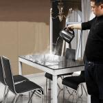 Square Glass Top Dining Room Table , Extendable Glass Dining Table